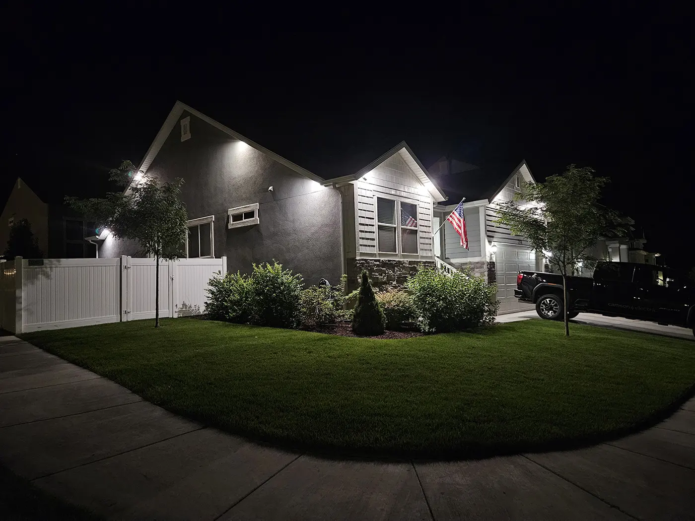 Residential exterior lighting installed on a Utah home by Camson Electric